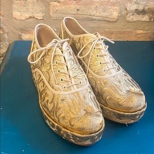 Tory Burch Arden Platform Oxfords Gold Brocade